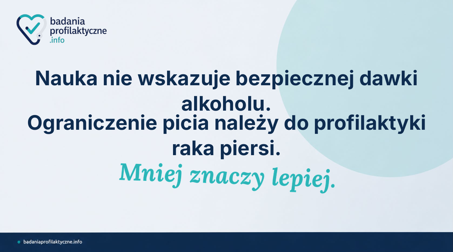Alkohol jest sklasyfikowany przez IARC jako substancja rakotwórcza Grupy 1. Dowiedz się, dlaczego nauka nie wyznacza bezpiecznej dawki i jak alkohol wpisuje się w profilaktykę raka piersi.